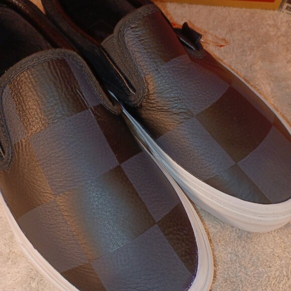 VANS Men's 4.5/Women's 6 Leather Slip On Black/Gray Checkerboard - Picture 4 of 12